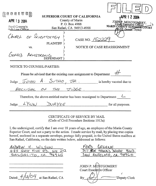 Notice of Case Reassignment