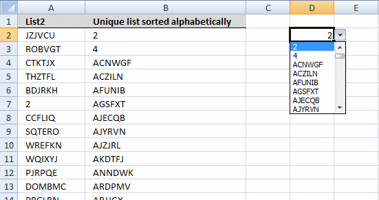 Populate drop down list with unique distinct values sorted