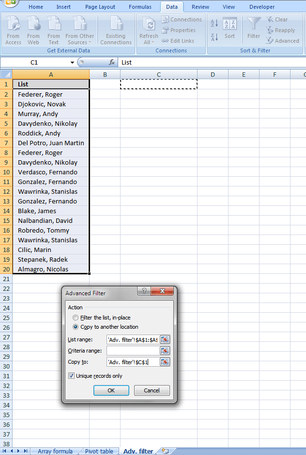 Filter unique distinct values if value contains specific string