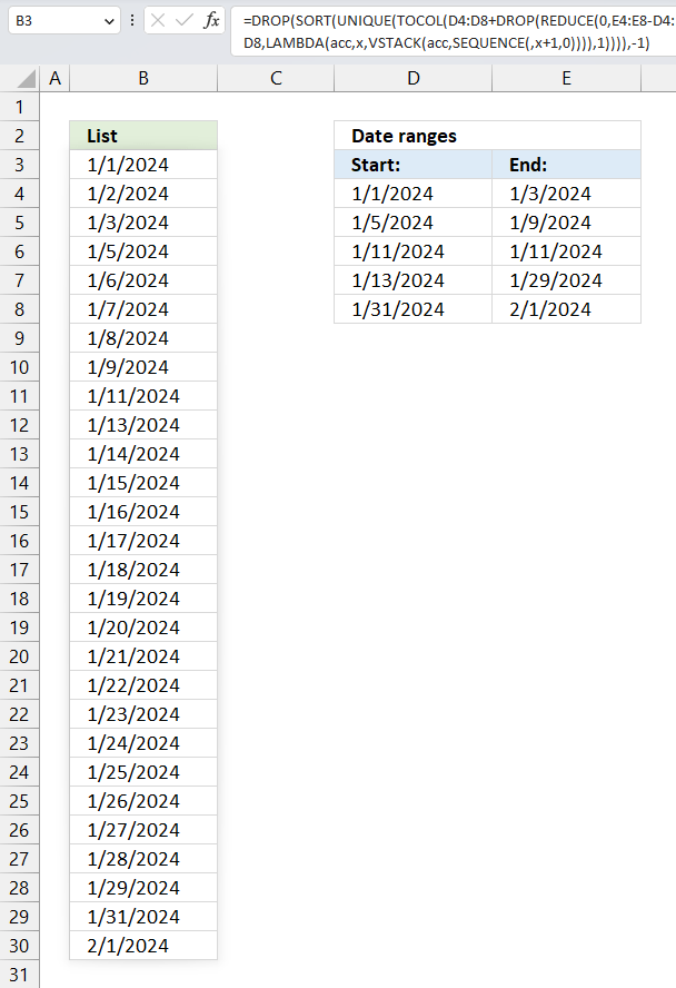 Convert date ranges into dates