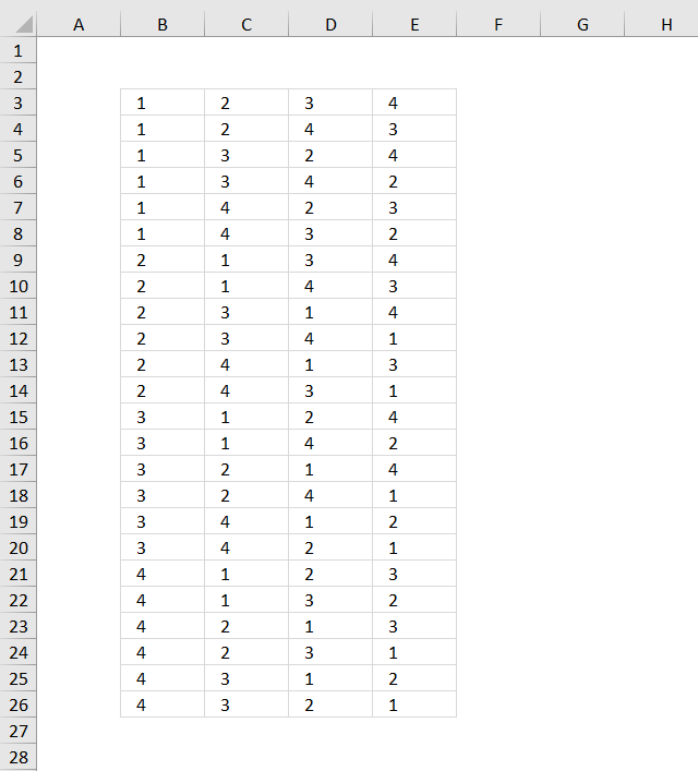List permutations no repetition [UDF]