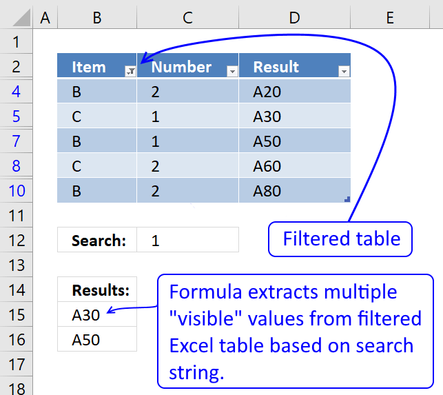 VLOOKUP in a filtered Excel Table and return multiple values