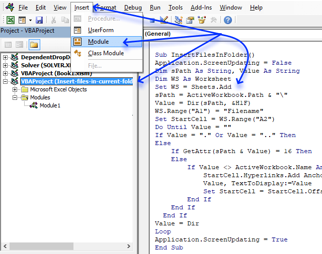 List files in folder and create hyperlinks (VBA)