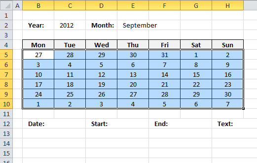 Excel calendar [VBA]