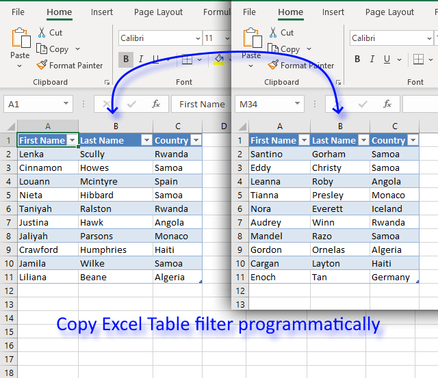Working with Excel tables programmatically