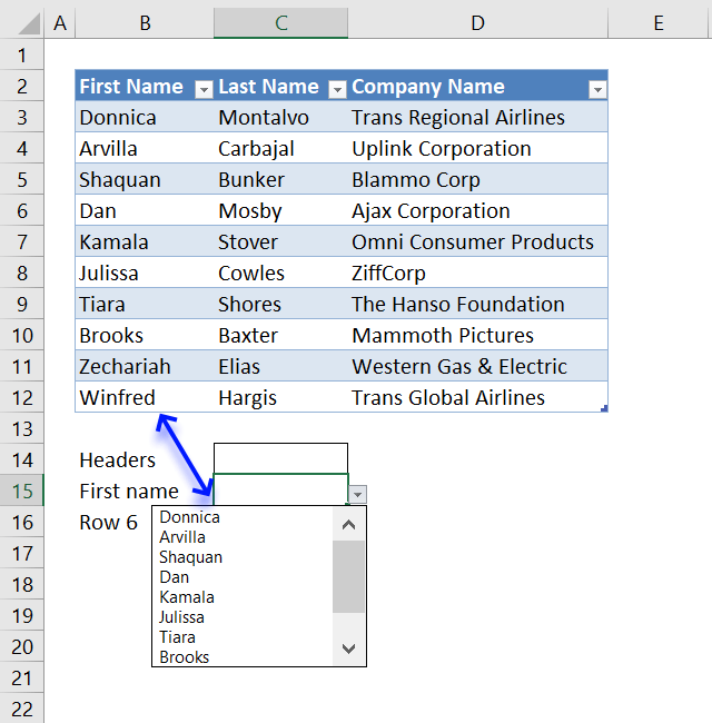 How to use an Excel Table name in Data Validation Lists and Conditional