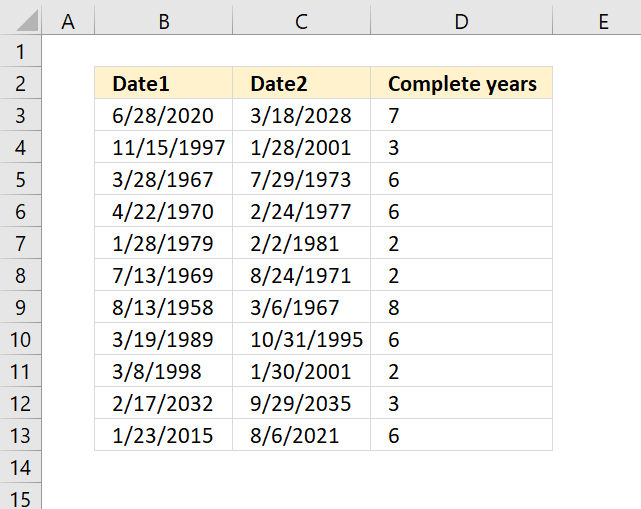How to calculate the number of years between dates