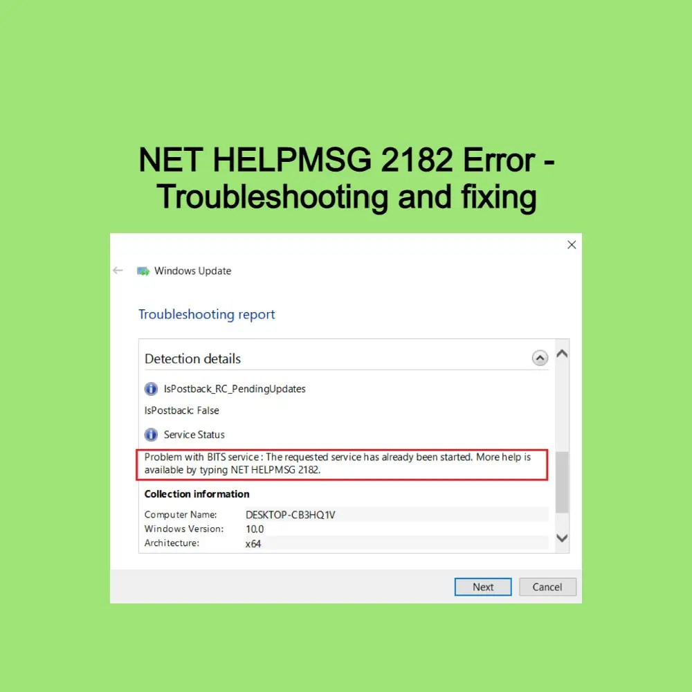 NET HELPMSG 2182 Error Troubleshooting and fixing