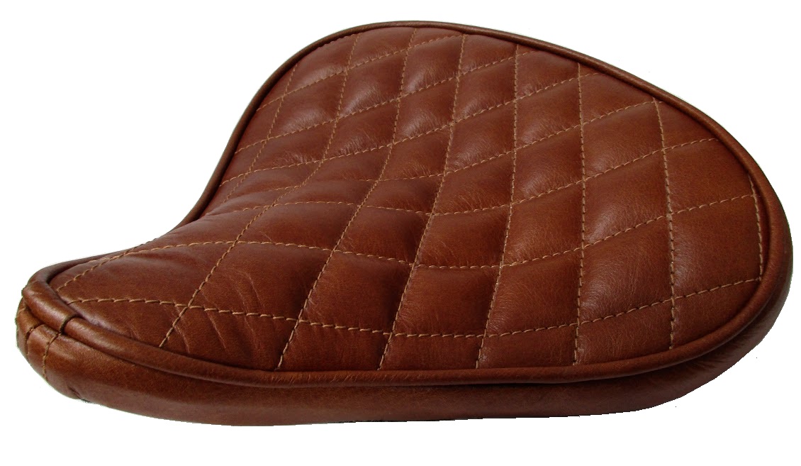 Custom Bates Style Leather Diamond Stitch Large Tan Seat Harley Bobber