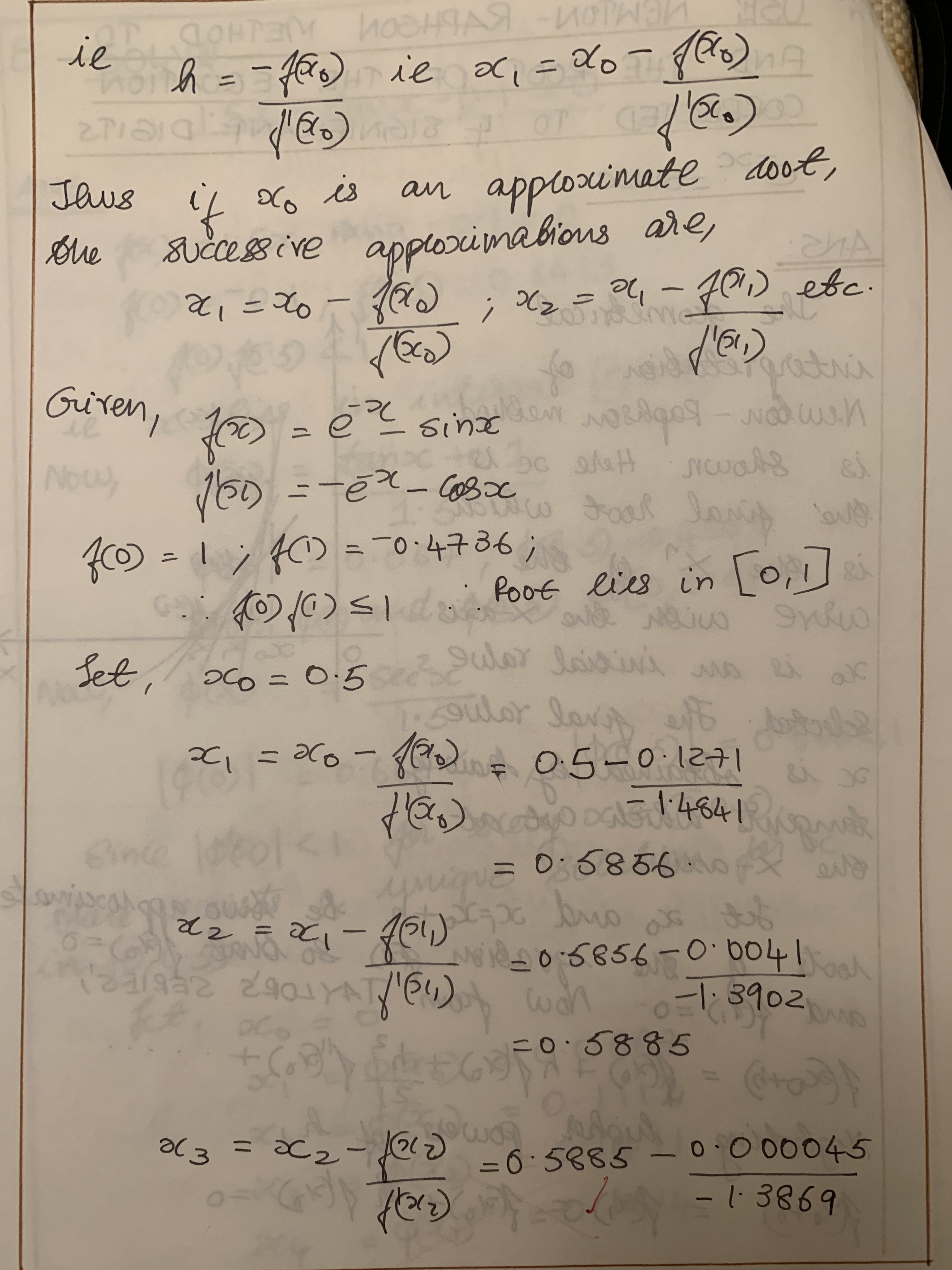 Newton Raphson Method Example Find root of ex = Sin X Technology