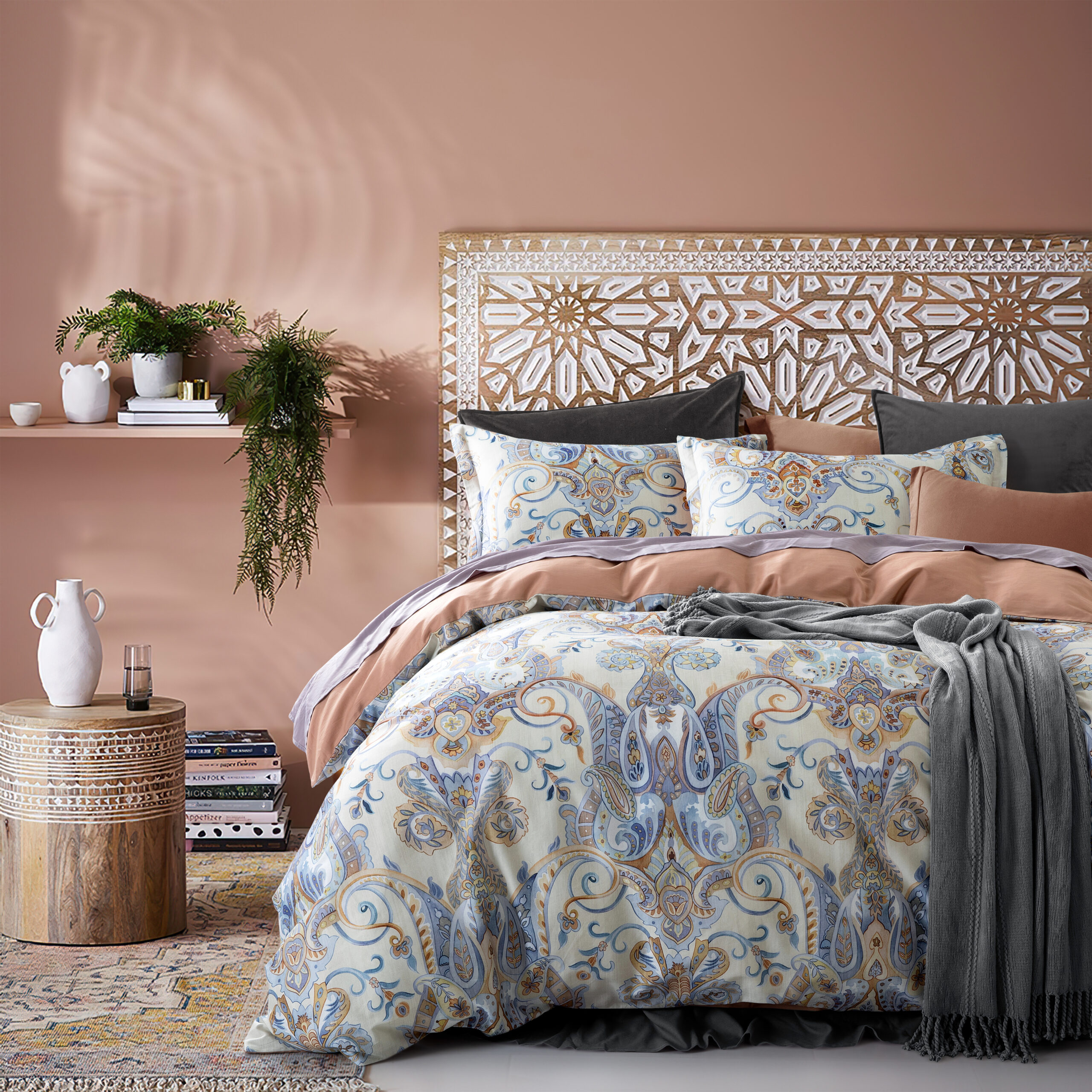 Bohemian Paisley Damask Duvet Cover Set Copper, Rust, Dusty