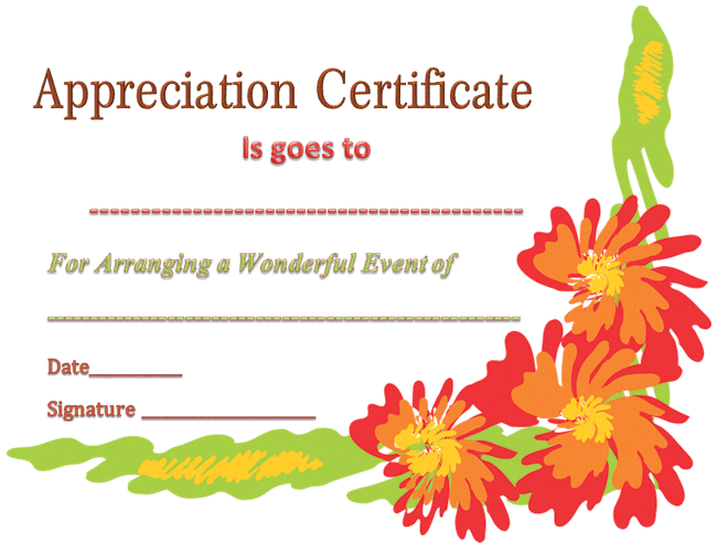 Certificate of Appreciation Template for Event Organizer