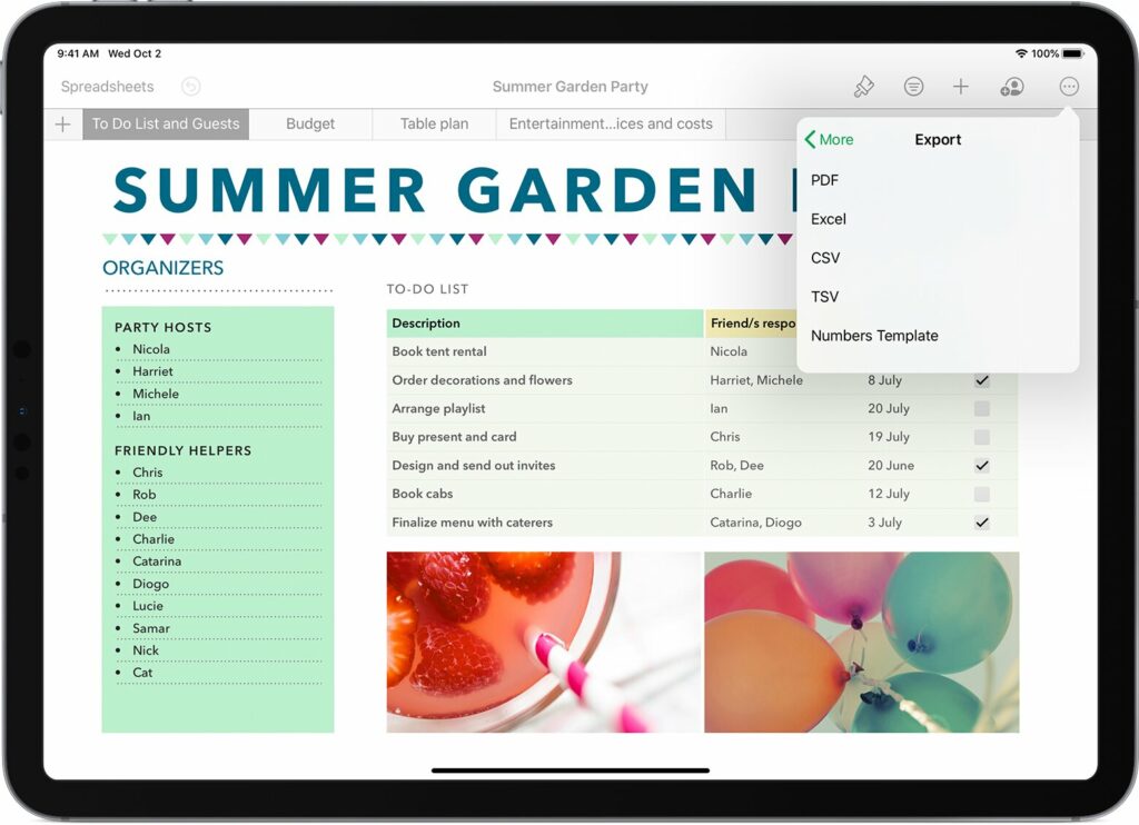 How do you Convert Numbers File to Excel file in numbers on iPad?