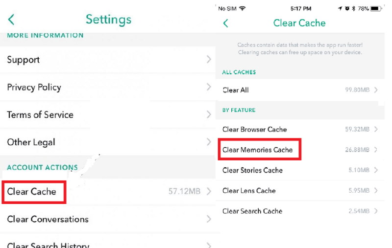 Delete Single or All Snapchat Memories Clear Cache All Memories