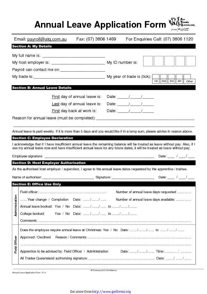 Annual Leave Record Form Fulltime Staff download Job Application Form for free PDF or Word