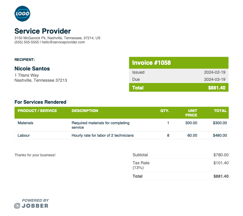 Free Contractor Invoice Template Invoice Generator Jobber Free Contractor Invoice Template Invoice Generator Jobber