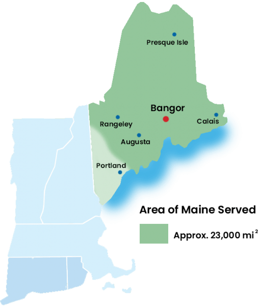 Coverage Area for MaineDelivery Large Parcels Bangor, Maine