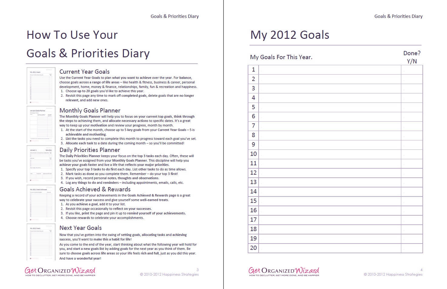 Goals and Priorities Diary Get Organized Wizard