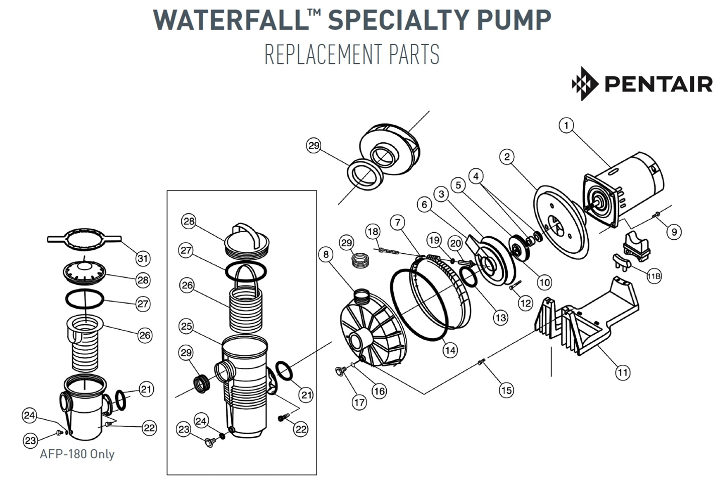 Pentair Waterfall™ Specialty Pump Parts