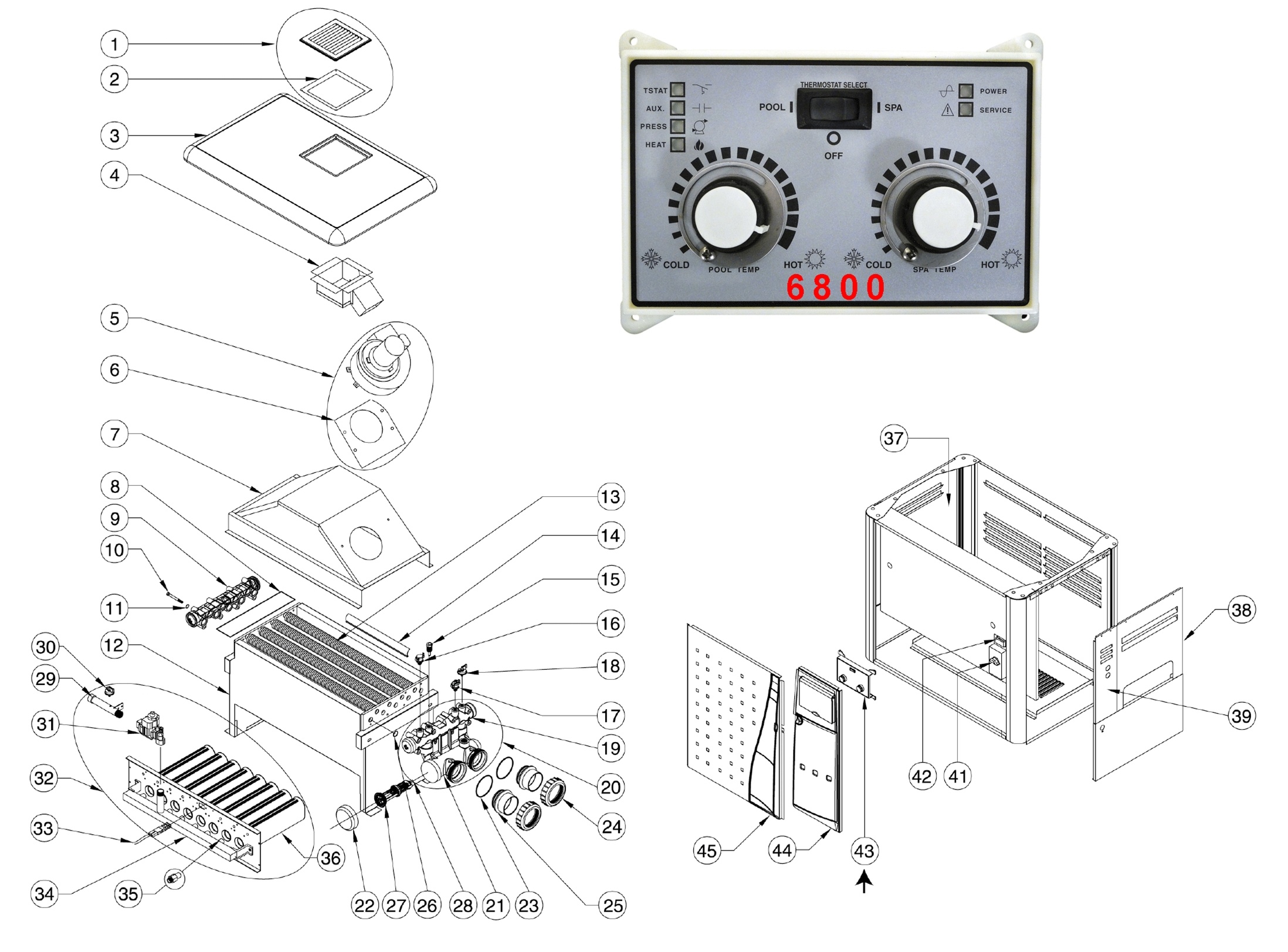 Pentair Minimax® NT Low Nox Heater with Dual Knob 6800 Controller Parts