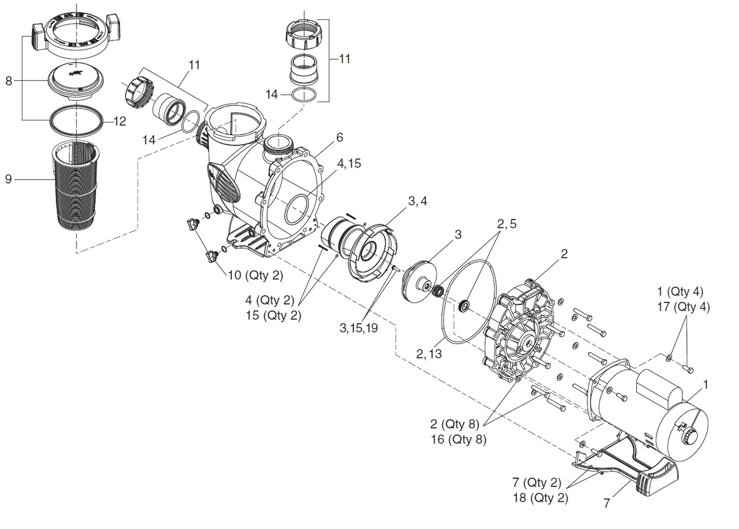 Jandy WaterFeature WFTR Series Pump Parts