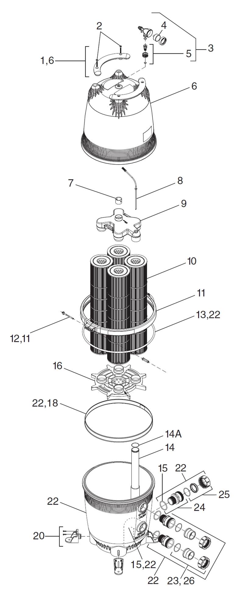 Jandy CL Series Cartridge Filter Parts CL340, CL460, CL580