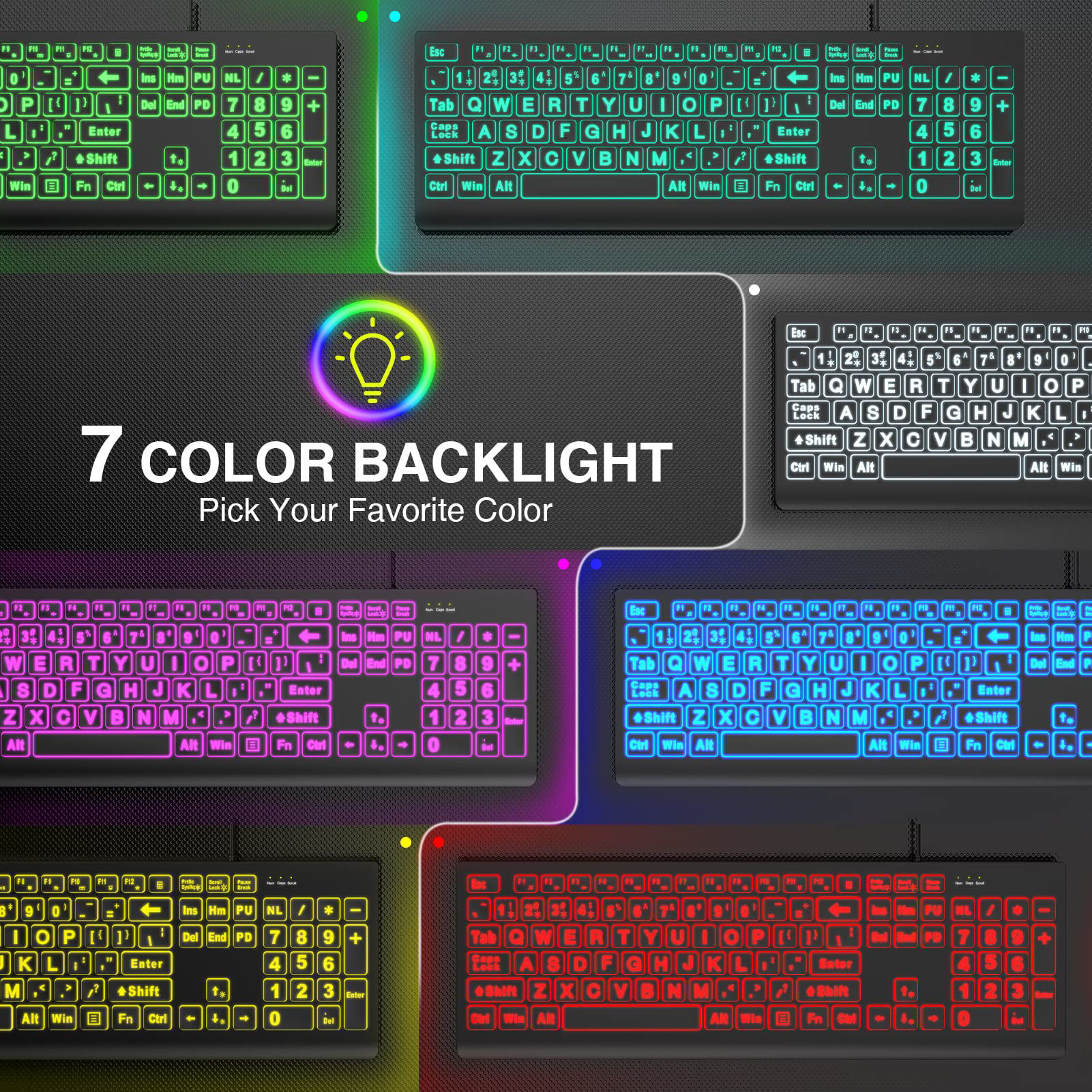 GetUSCart SABLUTE Large Print Backlit Keyboard, Wired USB Lighted Computer Keyboard with 7