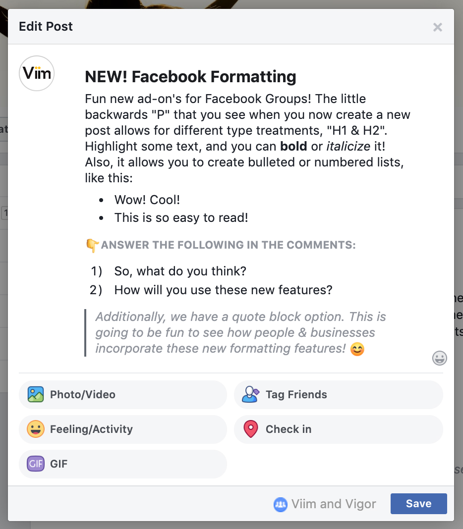Facebook Text Formatting is Here! Viim Branding Agency