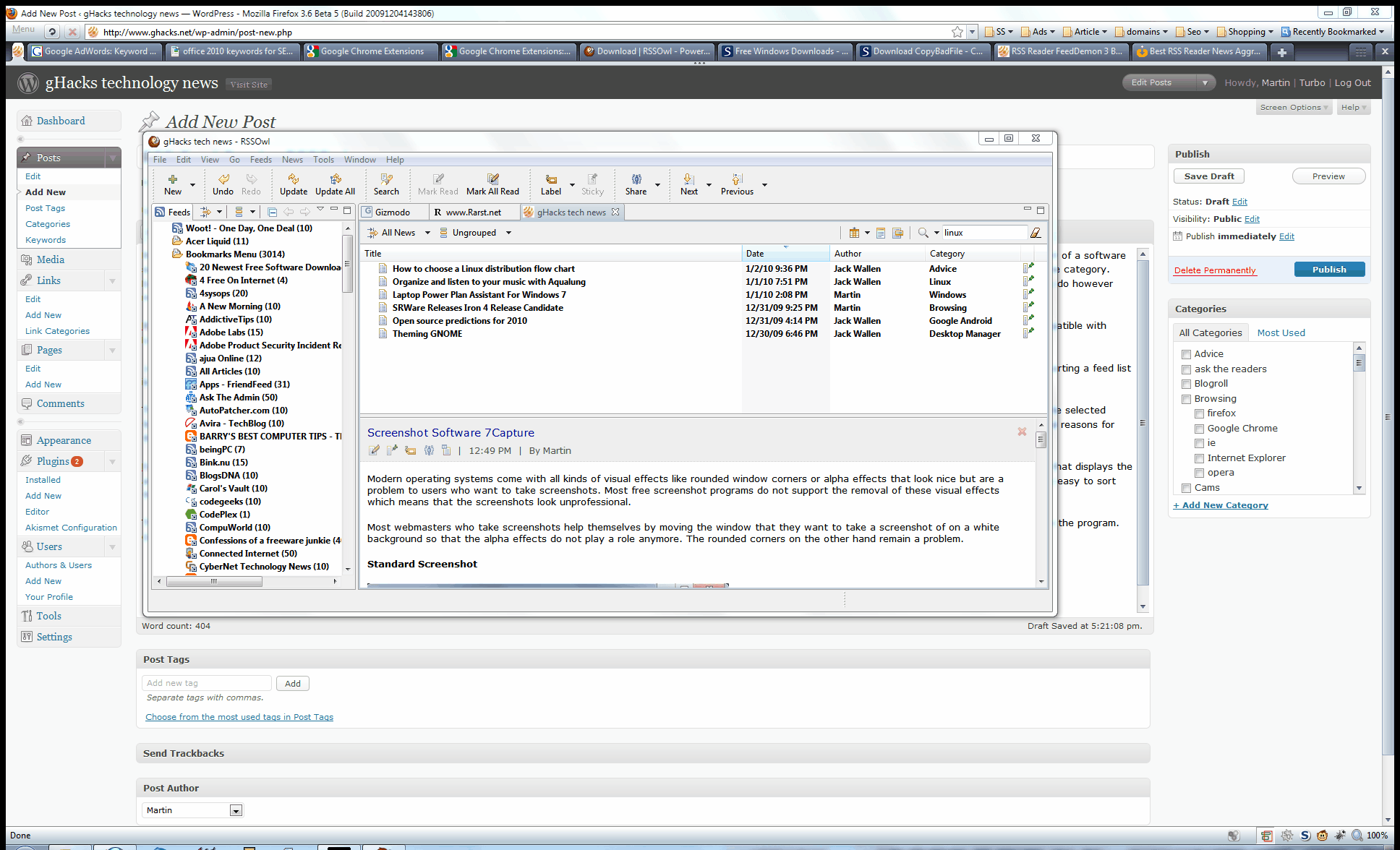 RSS Feed Reader RSSOwl gHacks Tech News