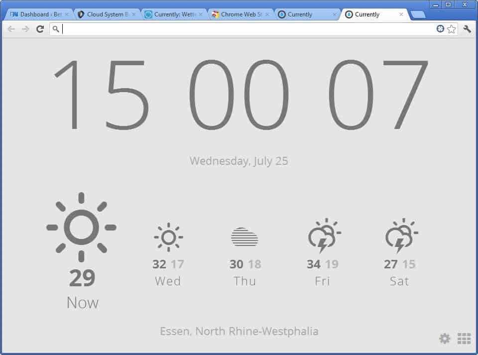 Currently for Chrome weather and time on new tab pages gHacks Tech News