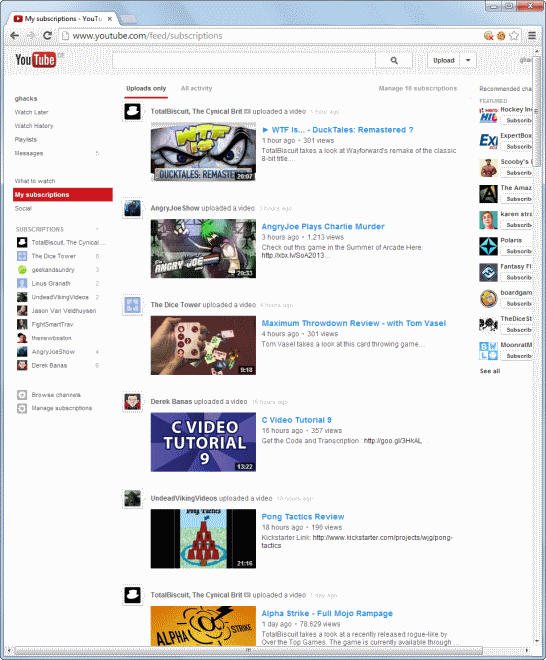 Youtube List Instead Of Grid 2023 Access Youtube Video Subscriptions Faster With A Change To Grid-Layout - Ghacks Tech News