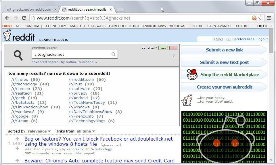 Look up all Reddit submissions of a domain gHacks Tech News