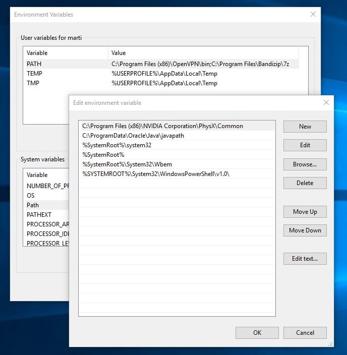 Microsoft improves Environment Variables editor in latest Windows 10