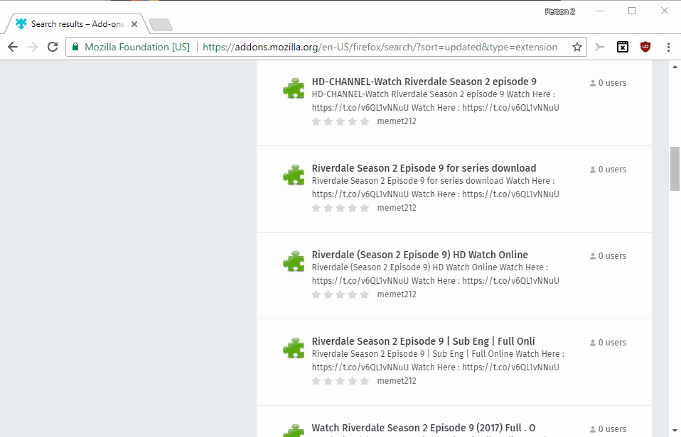 Mozilla's AMO Extensions store has a spam infestation