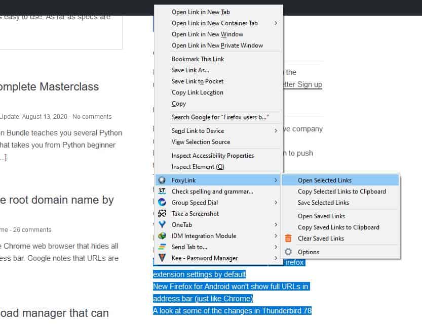 Open multiple links from selected text or copy them to the clipboard