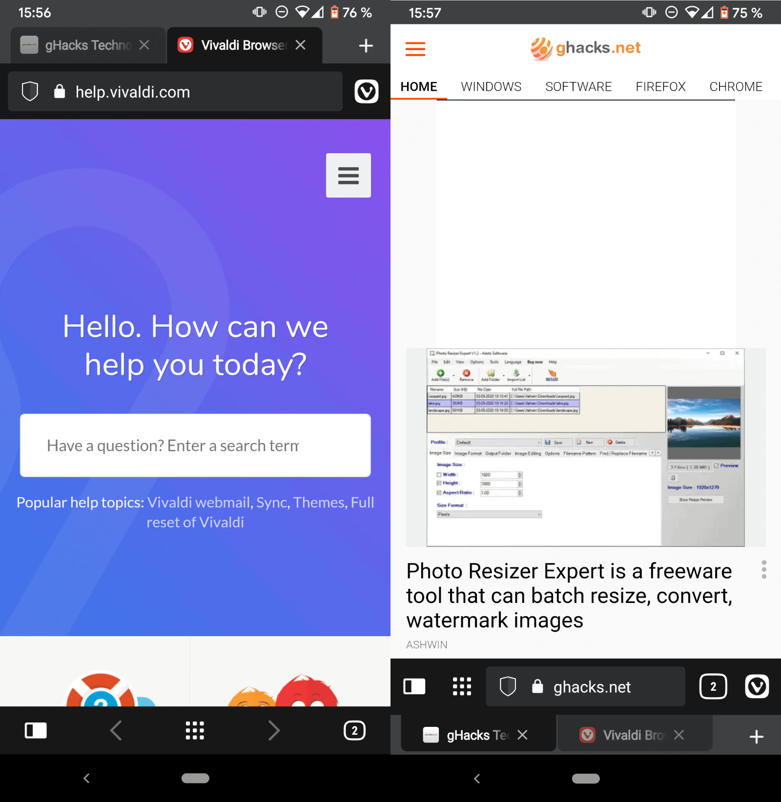 Vivaldi 3.3 for Android released with address bar at bottom option