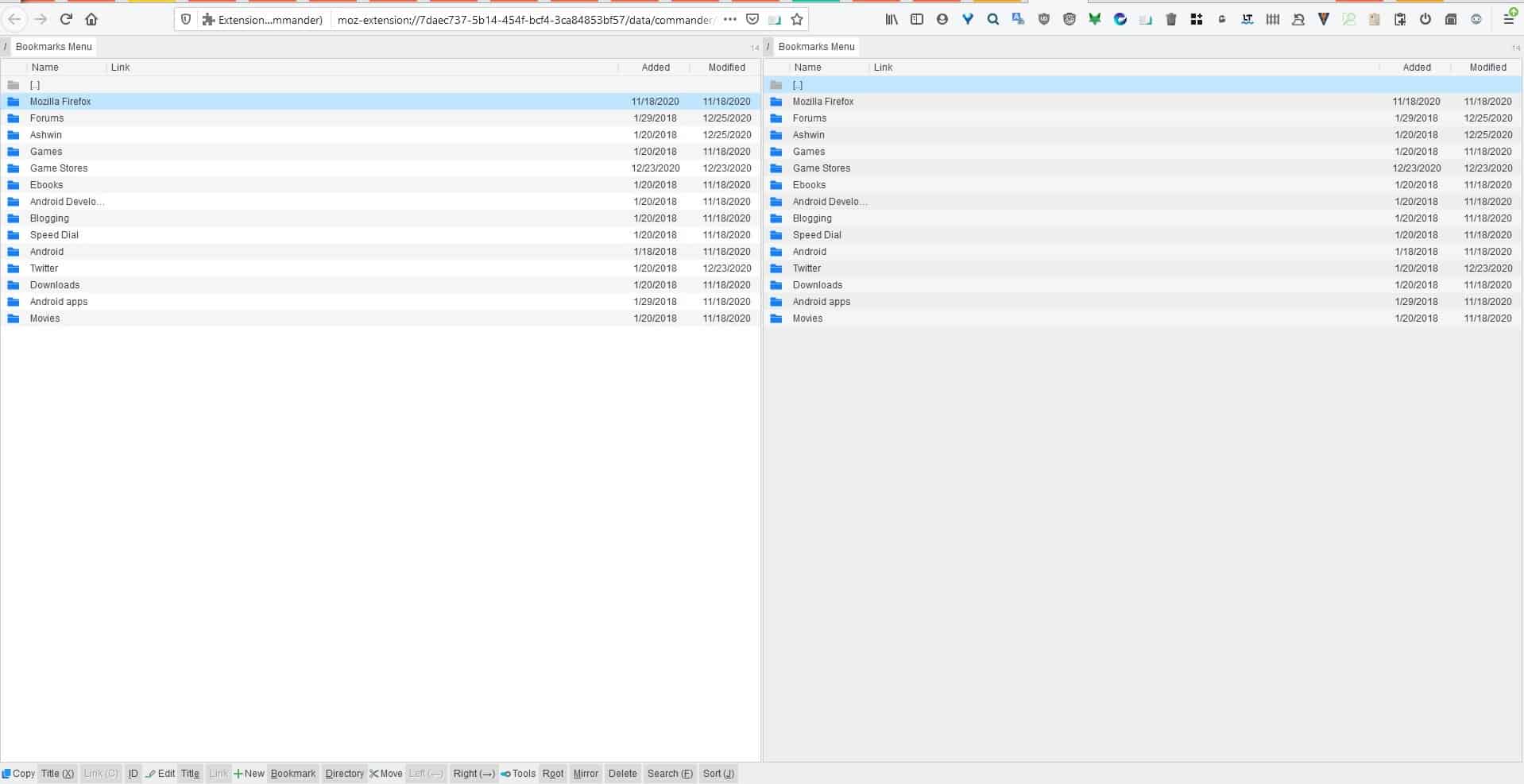 Manage your web shortcuts from a dualpane interface with the Bookmarks