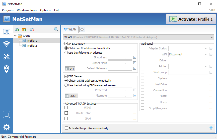 Windows Network Settings Manager NetSetMan 5.0 released