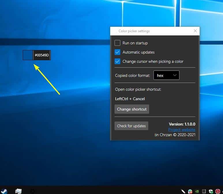 Find the color code of any element with ColorPicker; a tool that was
