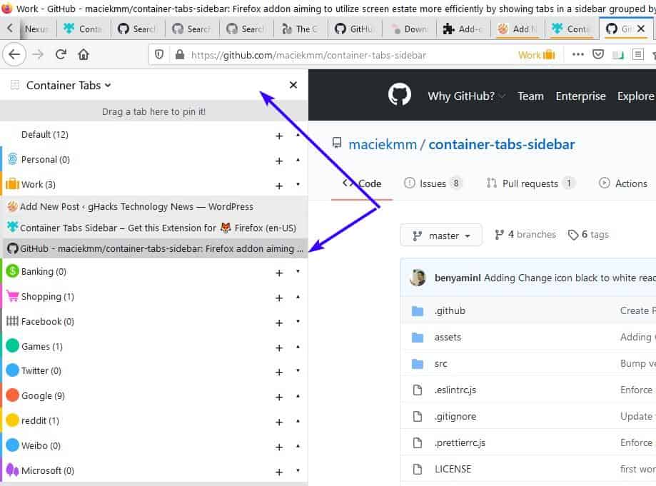 Manage container tabs efficiently from a side panel with the Container
