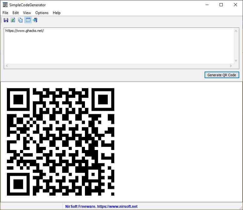 SimpleCodeGenerator is a new tool from NirSoft that lets you create QR