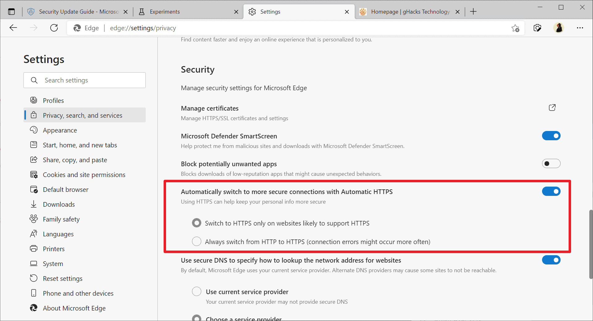 Microsoft is testing an Automatic HTTPS Mode in the Edge web browser