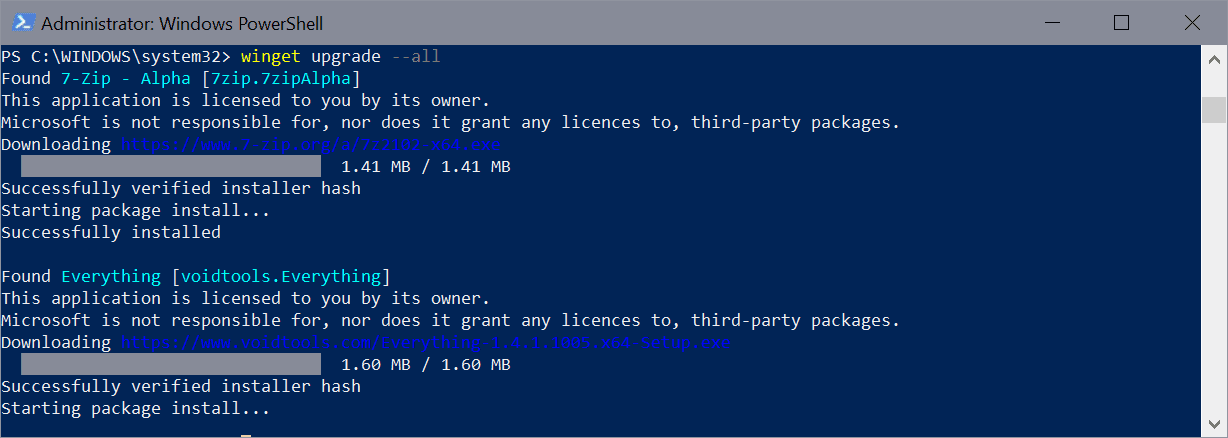 How to use the Windows Package Manager to update installed 