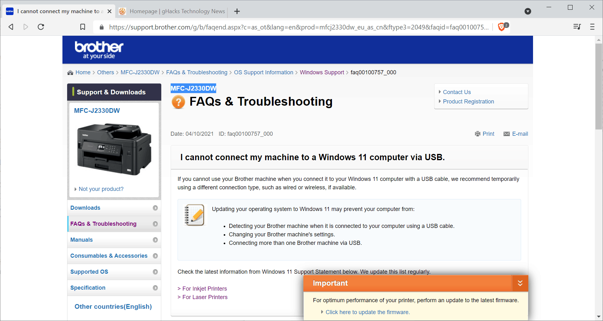Brother confirms Windows 11 printer issues gHacks Tech News