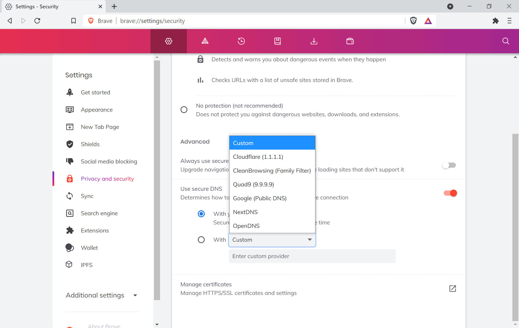 How to enable DNSoverHTTPS (Secure DNS) in Chrome, Brave, Edge
