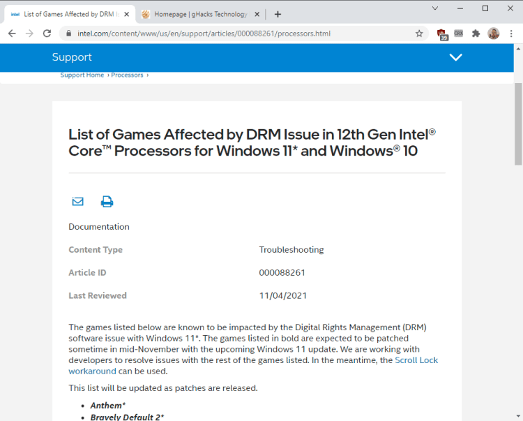 intel 12th generation processor drm games issue windows