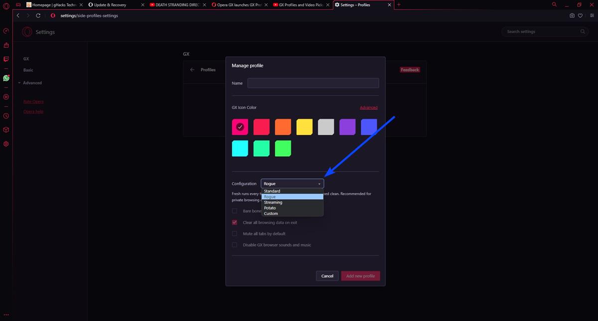 Opera GX introduces Video Pickup and GX Profiles gHacks Tech News