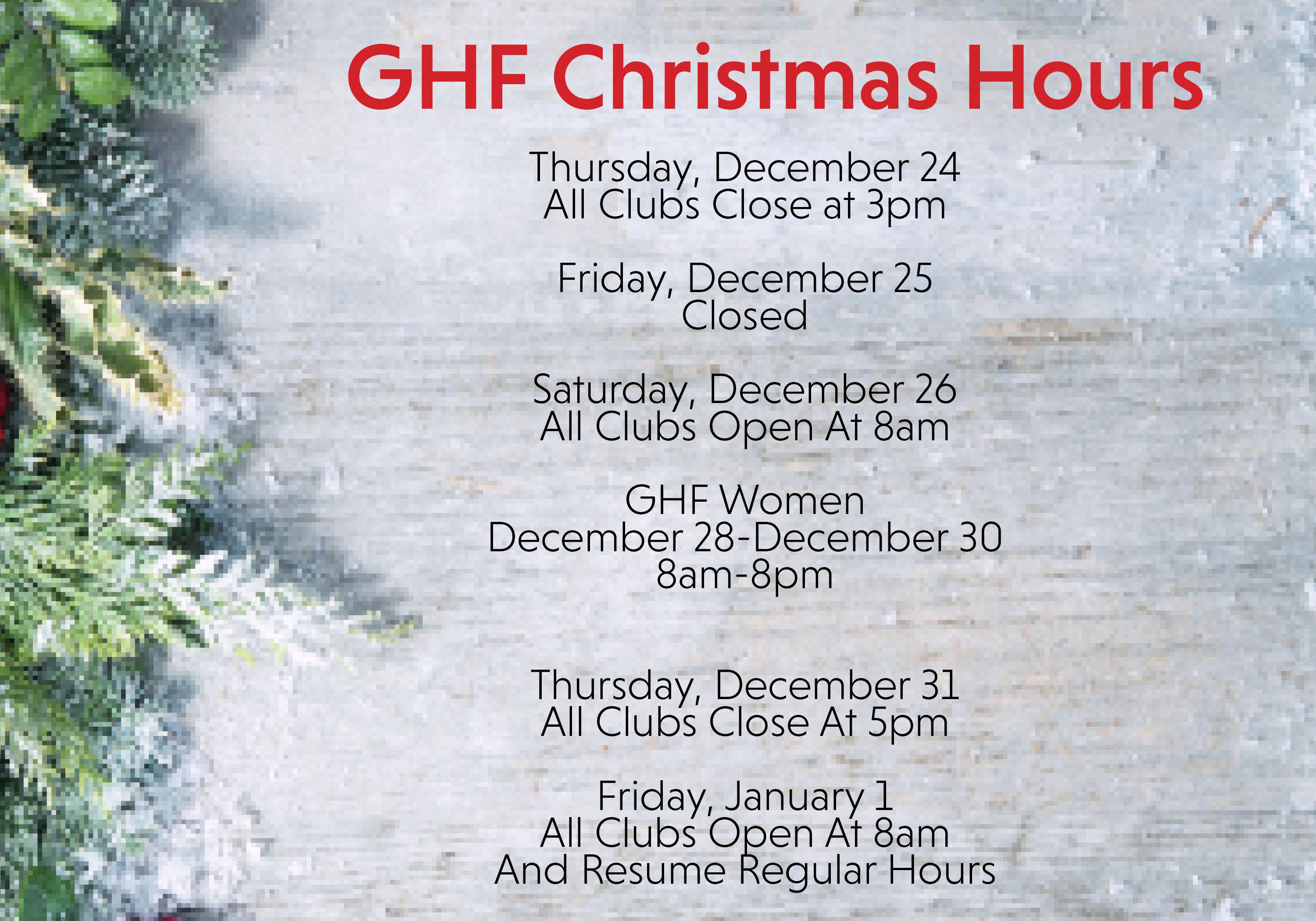 Club Holiday Hours for Gainesville Health and Fitness Gainesville