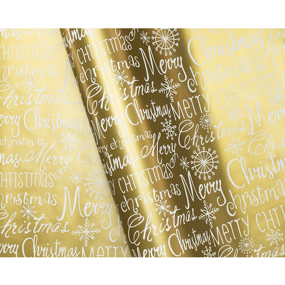 Counter Roll 500mm x 60M Christmas Wrapping Paper Metallic Gold Merry Christmas