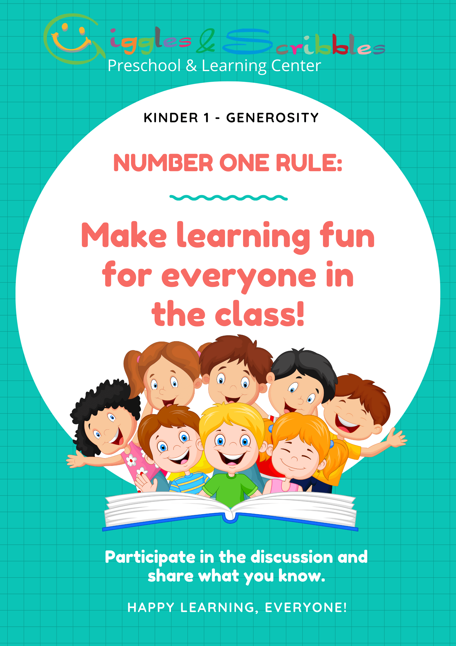 Green Grid Pattern Classroom Preschool Poster Giggles N Scribbles